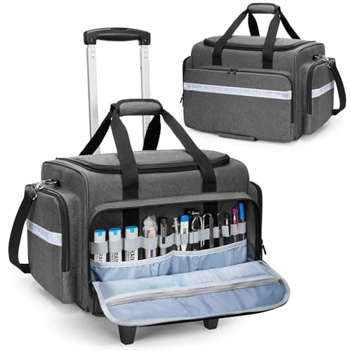 Image of Damero Medical Bag with Detachable Trolley, Rolling Medical Bag on Wheels, Large First Aid Kit Empty with Removable Dividers for Home Health Nurses, Doctors, EMT, EMS, Gray