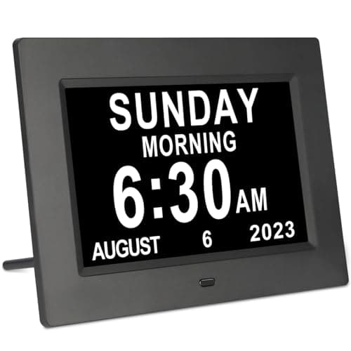 Image of TSITSC 7 Inch Digital Day of The Week Clock Extra Large Non-Abbreviated Dementia Day and Date Time Clocks for Seniors Elderly Impaired Vision Memory Loss 12 Alarm Reminders + Auto-Dimming