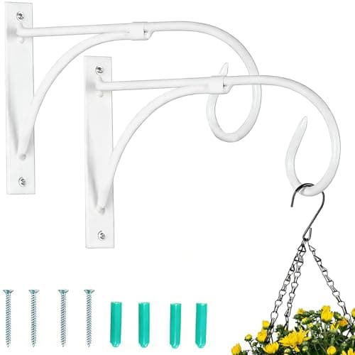 Image of NUPTIO 2 Pcs Wall Hanging Brackets: White, Hanging Plants Hooks, Outdoor Bracket for Garden Plant Flower Pots Lanterns Bird Feeders