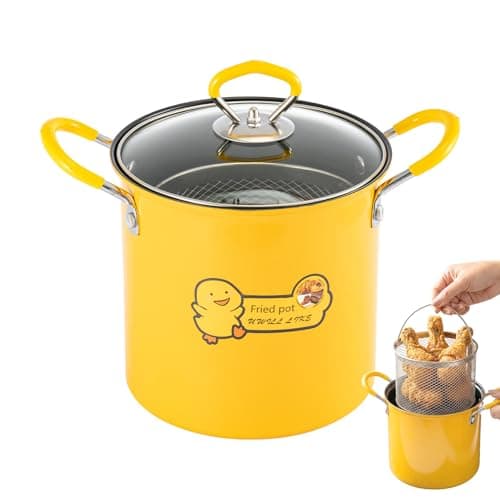 Image of 3L Small Deep Fat Fryer Chip Pans with Basket and lid Mini Fryers with Anti-scalding Silicone Handle, 304 Stainless Steel Gadgets for Home, Tempura Chips Chip Fryers Fish Chicken