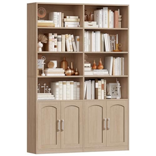 Image of FirFurd Bookcase 6-Tier Bookshelf with Doors 185.5cm Living Room Bookcase Free Standing Display Shelf Tall Shelving Unit for Home Office Oak 115x27x185.5cm