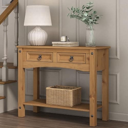 Image of Corona Console Table 2 Drawer Mexican Solid Pine