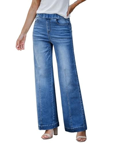 Image of Vetinee Pull On Jeans Women's Baggy Jeans Classic Blue Size XX-Large Fits UK Size 24 - UK Size 26