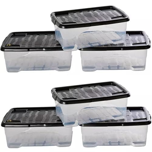 Image of STORM TRADING GROUP 5 x 30 Litre High Grade Under Bed Plastic Storage Boxes Strong, Durable & Stackable Containers