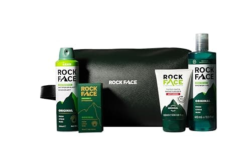 Image of Rock Face Men’s Wash Bag Gift Set, Original Scent, Luxury Grooming Kit with Aftershave, Deodorant, Shower Gel & Moisturiser, Skincare Set