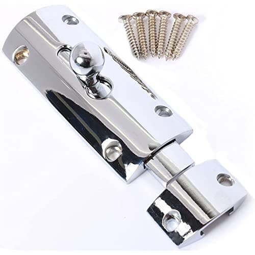 Image of Door Bolts Polished Chrome Barrel Side Lock 75mm 3 Inch Door Latch with Screws Tower Bolt Locks for Bedroom Bathroom Toilet Shed Gate Cupboards and Cabinets Pack of 1