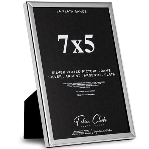 Image of Silver Photo Frame Picture Frame Plain Metal Polished Silver Finish and Tarnish Protected for Wedding Picture or Family Photos (7x5)