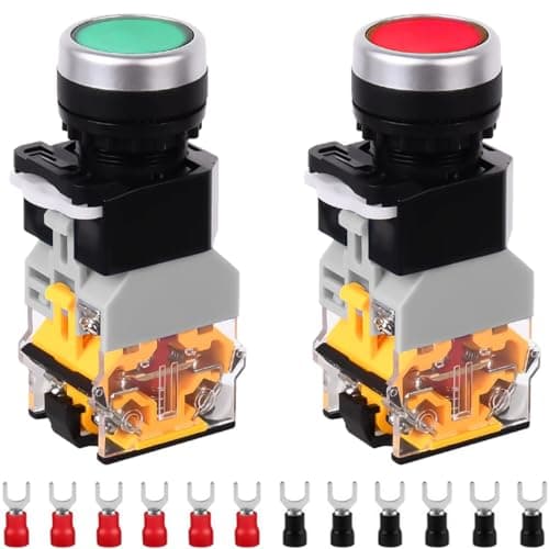 Image of DAOKAI 22mm Momentary Push Button Switch 220V 10A Push Type LA38-11DN 1NO 1NC LED Indicator Light Switch(Red/Green) 2 Color with 12Pcs Fork Terminal