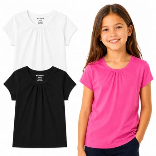Image of Bienzoe Girls School Uniform Tshirt: Kids Solid Color Tops 3pcs PackA 14/16