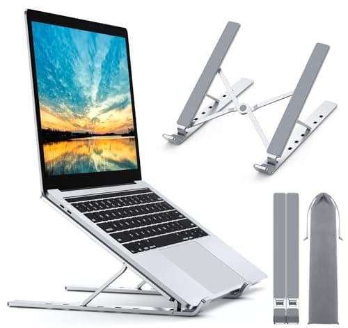 Image of Babacom Laptop Stand, Aluminum Portable Laptop Cooling Desk Holder, 5-Levels Adjustable Notebook Riser Mount, Ventilated Computer Stand, Compatible with MacBook Pro Air, iPad,10-15.6” Laptops