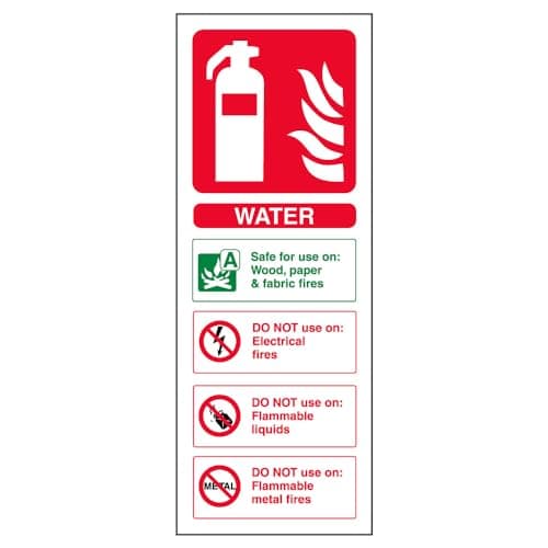 Image of V Safety Water Id Fire Extinguisher Sign - Portrait - 75 mm x 200 mm - 2 mm Rigid Plastic Safety Sign