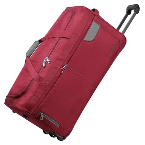 Image of Rocklands® Lightweight Luggage Rolling Holdall Suitcase Wheeled Duffle Bag Cargo Sport Travel Bag RL501 (Burgundy, Large - 32" (H84 x L42 x W40 cm))