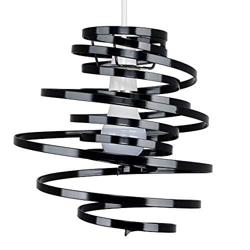 Image of MiniSun | Contemporary Gloss Black Metal Double Ribbon Spiral Ceiling Light Pendant | Pendant Lights, Home Décor & Improvement Essential | 30cm Shade Width