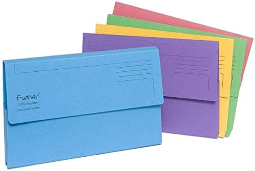 Image of Forever A4 Half Flap Rigid Card Document Wallets Assorted Colours - Pack of 5
