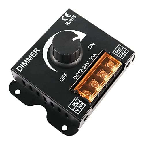 Image of MEIRIYFA DC 12V-24V 30A LED Light Strip Dimmer PWM Dimming Controller with ON/Off Switch Knob and Aluminum Case for 5050 3528 LED Strip Lights Adjust Brightness
