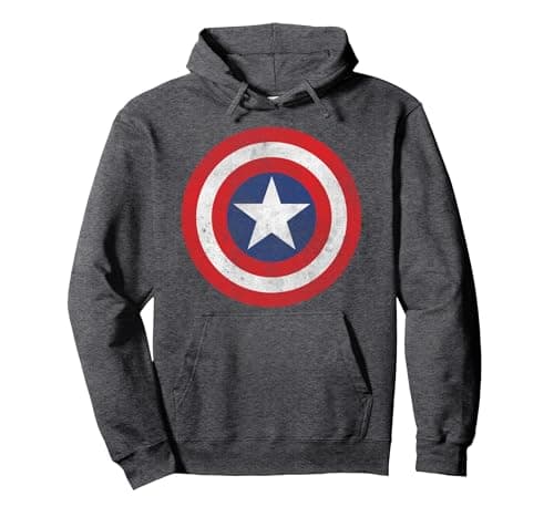 Image of Marvel Captain America Classic Shield Pullover Hoodie, Adult Unisex, Dark Heather Grey, XX-Large