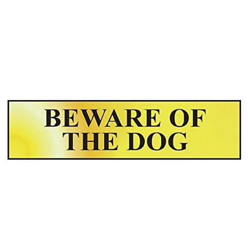 Image of Scan SCA6050 Self adhesive brass effect sign - Beware of the dog - 200 x 50mm