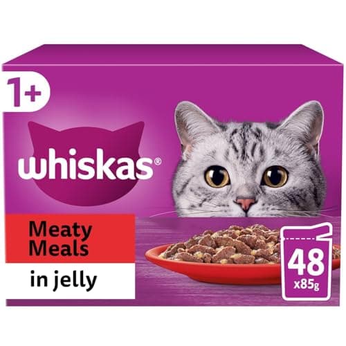 Image of Whiskas 1+ Adult Cat Food Pouches Meaty Meals in Jelly 48 x 85g