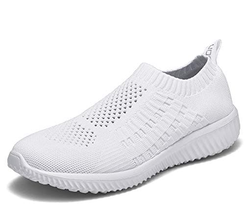 Image of TIOSEBON Women's Slip On Trainers Lightweight Road Running Shoes Breathable Mesh Walking Sneakers Comfortable Ladies Athletic Shoes 2 UK All White