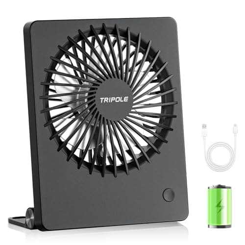 Image of TriPole Desk Fan Rechargeable Battery Operated Mini Portable Fans, 180° Tiltable 3 Speed USB Table Fan, Small Handheld Fan for Bedroom Office Desktop Outdoor Travel Gifts for Women Men, Black