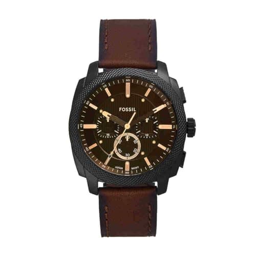 Image of Fossil New Machine Watch for Men, 44mm Quartz Chronograph Movement with Stainless Steel or Leather Strap,Caramel Brown