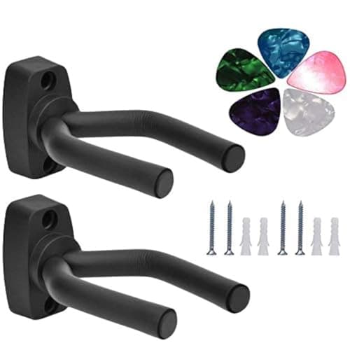 Image of Guitar Mount Wall Hanger Stand Ukulele Wall Hook Keep Holder Mount Display 2 Pack with Guitar Picks Violin Wall Stand Mandolin Rack Bracket Bass Accessories Easy To Install(5 pack guitar picks)