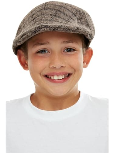 Image of Smiffys Kids Flat Cap, Brown & Black, Boys Fancy Dress, Child Dress Up Hats