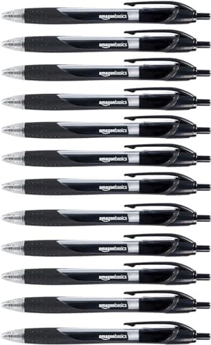 Image of Amazon Basics Retractable Gel Ink Pens - Fine Point, Black, 12-Pack