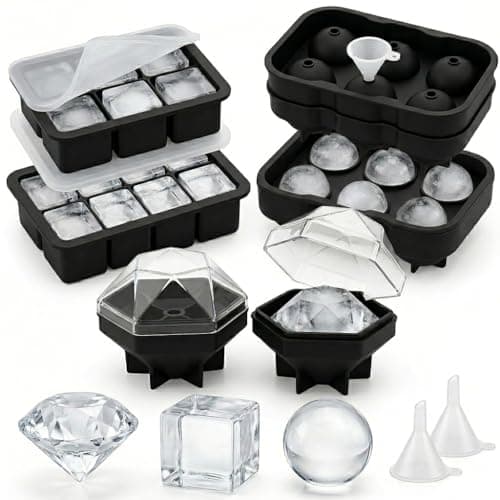 Image of 4 Pack Silicone Ice Cube Tray, Large Ice Cube Moulds & Ice Ball Maker with Ice Balls Combo and Funnel, Free Ice Tray for Whiskey, Cocktails, Food, Craft, Homemade, Black