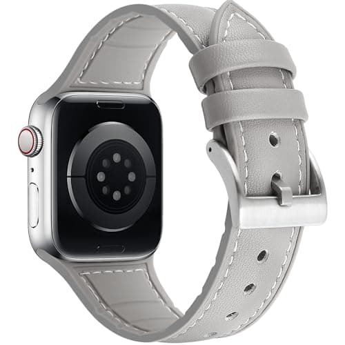 Image of Tasikar Compatible with Apple Watch Strap 49mm 45mm 44mm 42mm, Genuine Leather with Silicone Hybrid Design Sport Band Compatible for Apple Watch Ultra Series 9 8 7 6 5 4 3 2 SE- (42/44/45mm, Gray)