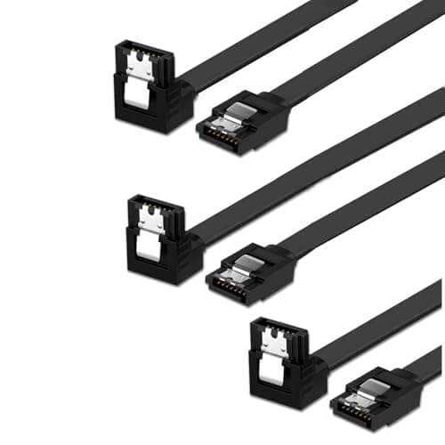 Image of JZK 3PCS 35cm 90 Degree Right Angle SATA Cable III, SATA 3 HDD Cord, 6Gbps Data Leads, SATA Power Cable for SSD, HDD, CD Driver, CD Writer, Black