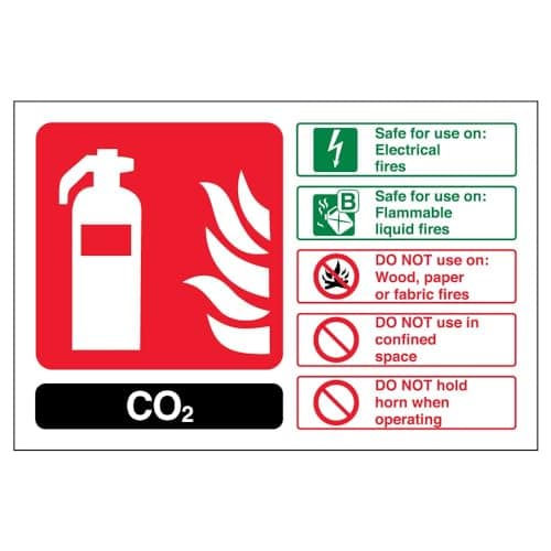 Image of V Safety Carbon Dioxide Co2 Id Fire Extinguisher Sign - 200mm x 150mm - Self Adhesive Vinyl