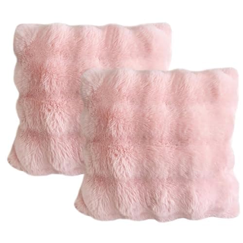 Image of Durdiiy 2 Packs Fluffy Soft Faux Fur Cushion Covers Home Decorative Super Soft Luxury Pillow Covers 45 cm x 45 cm for bedrooms, living rooms, sofas, beds, and cars (Pink)