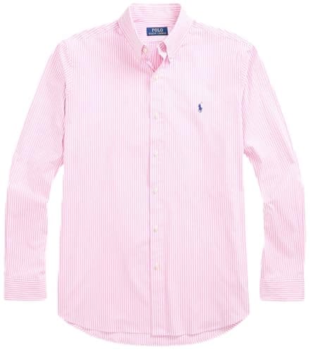 Image of POLO RALPH LAUREN Men's Classic Fit Poplin Sport Shirt, Rl Striped Pink/White, Large