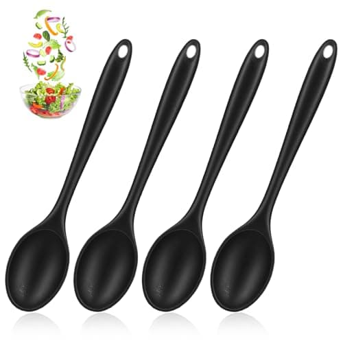 Image of Elegaperma 4 PCS Black Silicone Spoons for Cooking, Heat Resistant Silicone Spoon, Silicone Cooking Spoon for Cooking Baking and Kitchen Use