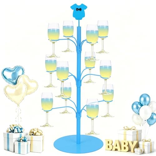 Image of ALIMOTA Cocktail Tree Stand for Drinks Champagne Tower Wine Glasses Holder, 3 Tier 12 Holders, Bar Home Drinks Tree Display Suitable for Gin, Cocktails, Champagne, Wine (Blue)