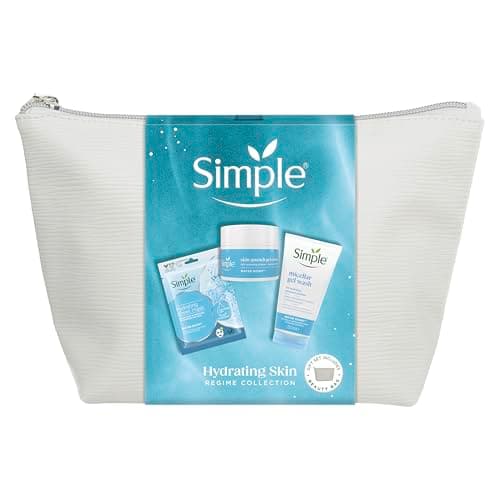 Image of Simple Hydrating Skin Regime Gift Set with a gel wash, a sheet mask, a gel cream, and a beauty bag perfect gifts for any occasion 3 piece