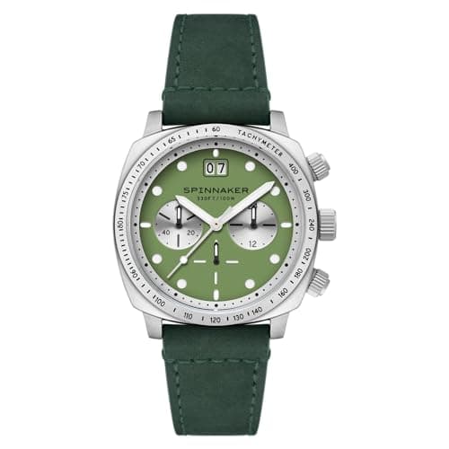 Image of Spinnaker Men's 42mm Hull Chronograph Napier Green Watch with Leather Strap SP-5068-09