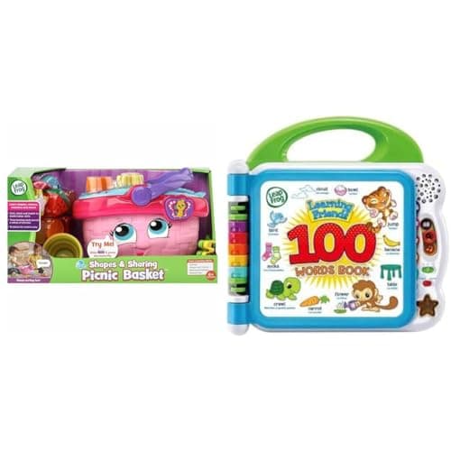 Image of LeapFrog 603603 Shapes & Sharing Picnic Basket Baby Toy Educational and Interactive 16 Pieces & 601503 Learning Friends 100 Words Baby Book