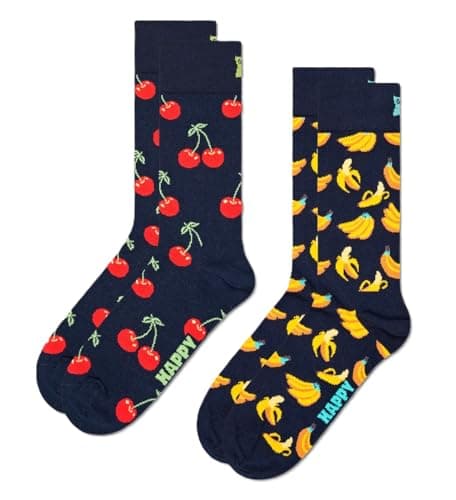 Image of Happy Socks, 2-Pack Crew Socks, Classic Cherry Socks for Men and Women, Size 41-46