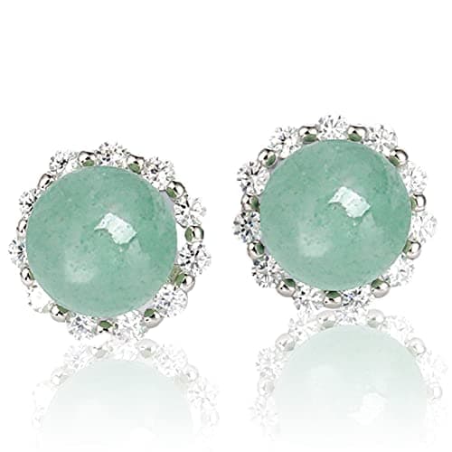 Image of Jade Stud Earrings, Sterling Silver Earrings Studs, Good Luck Jewellery Gift for Birthday Anniversary Mothers Day (Silver, Circle)
