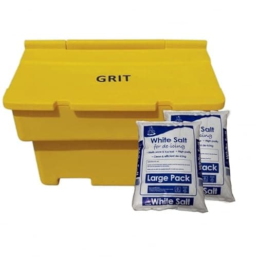 Image of BiGDUG Essentials Salt Grit Bin - Heavy Duty Stackable Salt & Grit Storage Box - 200L Capacity Yellow - 1020W x 520D x 720H mm (1 Box & 4 Salt Bags)