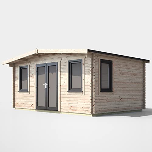 Image of Powersheds High Grade Premium Apex Chalet Log Cabin with Double Door, EPDM Rubber Roofing, Door & Window Flexibility, made from Extra Thick Timber & Toughened Glass (Central Orientation Door)