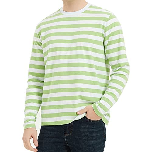 Image of Men's T-Shirt Casual Cotton Spandex Striped Crewneck Long-Sleeve T-Shirts Basic Pullover Stripe Man tee Shirt
