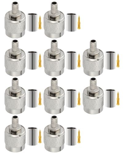 Image of Vecys 10 PCS TNC Male RF Connectors 50 Ohm TNC Plug Crimp Coaxial Connector for RG58 RG142 RG400 VLMR200 RF Coax Cable