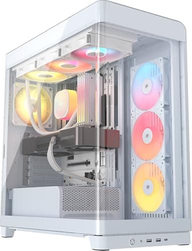 Image of CORSAIR FRAME 4500X RS-R ARGB Panoramic Glass Mid-Tower PC Case – InfiniRail Mounting System, Fits Dual 360mm Radiators, GPU Anti-Sag, 3x RS120R Fans Included – White