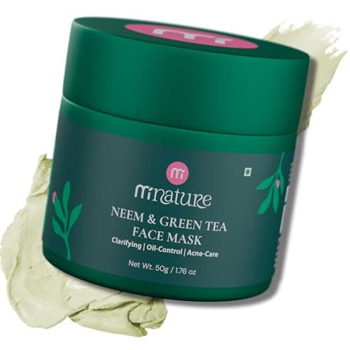 Image of Mi Nature Neem & Green Tea Face Mask – Hyaluronic, salicylic Acid |Deep Cleansing Clay for Oily & Combination Skin, Pore Refining & Oil-Balancing, 50g