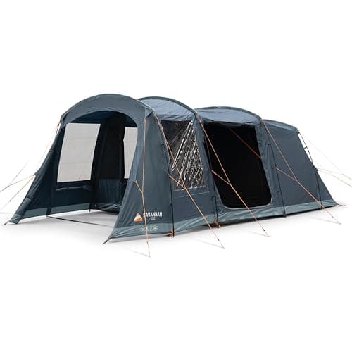 Image of Vango Savannah 400 Family Tent 4 Person Poled Camping Tunnel Tent, Dynamic Weave 100™ Fabric, 4000mm Waterproof, King Size Midnight Bedrooms, Sewn-In Groundsheet & Groundsheet Protector