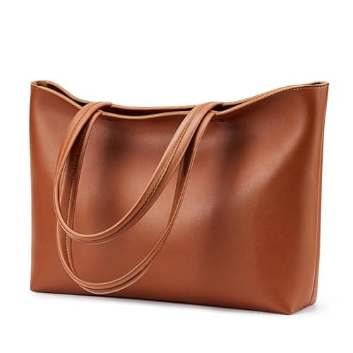 Image of KALIDI Tote Bag Handbags for Women Large shoulder bag with Zipper Waterproof PU Women's Totes Ladies Bag for Work School Travel Daily Use(Brown)