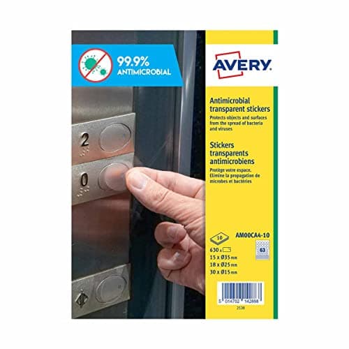 Image of Antimicrobial Film Round Stickers - Self-adhesive clear film, 63 stickers per A4 Sheet, 10 sheets per pack (AM00CA4-10)